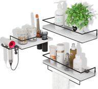 🛁 zgo floating wall shelves set of 3 with metal frame, toothbrush holder, hair dryer holder and towel rack for bathroom, kitchen, bedroom - white logo