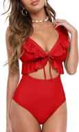 👙 flattering mulisky women’s high waisted swimsuit with ruffle cutout and tummy control - stylish monokini for one piece bathing suit swimwear logo