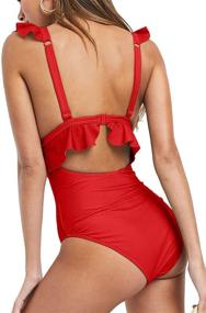 img 3 attached to 👙 Flattering Mulisky Women’s High Waisted Swimsuit with Ruffle Cutout and Tummy Control - Stylish Monokini for One Piece Bathing Suit Swimwear