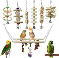 🐦bwogue 7 пакетов игрушек для птиц: естественная деревянная жвалка для маленьких попугайчиков, какаду, конюр, индеек, волнистых попугайчиков, попугаев, любви - подвешивающая качель, восходящие лестницы и игрушки для клетки логотип
