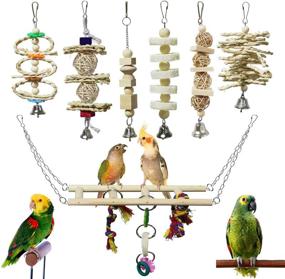 img 4 attached to 🐦 BWOGUE 7 Packs Bird Parrot Toys: Natural Wood Chewing Toy for Small Parakeets, Cockatiels, Conures, Finches, Budgies, Parrots, Love Birds - Hanging Swing Hammock, Climbing Ladders, & Cage Toys