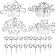 👰 exquisite set of 24 wedding bridal hair combs: crystal pearl rhinestone hair clips and pearl hair pins for brides and bridesmaids - pattern set 1 logo