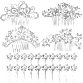 img 4 attached to 👰 Exquisite Set of 24 Wedding Bridal Hair Combs: Crystal Pearl Rhinestone Hair Clips and Pearl Hair Pins for Brides and Bridesmaids - Pattern Set 1