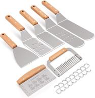 hasteel metal spatula set of 7: stainless steel griddle accessories kit with wooden handle - heavy duty tools for outdoor bbq, camping, grilling, and teppanyaki cooking logo