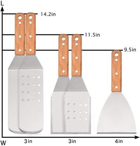 img 3 attached to HaSteeL Metal Spatula Set of 7: Stainless Steel Griddle Accessories Kit with Wooden Handle - Heavy Duty Tools for Outdoor BBQ, Camping, Grilling, and Teppanyaki Cooking