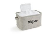 📍 nursery organizer caddy - dejaroo baby wipe storage bin - eco-friendly grey linen (grey) - embroidered logo