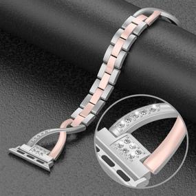 img 3 attached to Wearlizer Bling Gold Silver Compatible With Apple Watch Bands 42Mm 44Mm 45Mm For IWatch 2-Color Tone Womens Replacement Stainless Steel Strap X-Link Rhinestone Metal Wristband For Series SE 7 6 5 4 3