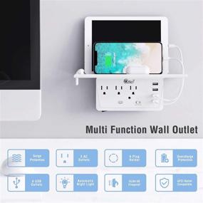 img 3 attached to 🔌 Power Shelf with Surge Protector, ON2NO Wall Outlet Extender, 3AC Outlet and 4 USB Charging Ports, Built-in Shelf and Smart Night Light for Convenient Home Charging Station