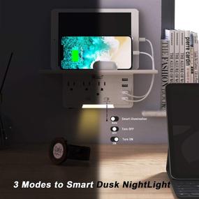img 2 attached to 🔌 Power Shelf with Surge Protector, ON2NO Wall Outlet Extender, 3AC Outlet and 4 USB Charging Ports, Built-in Shelf and Smart Night Light for Convenient Home Charging Station