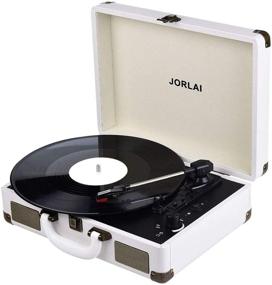 img 4 attached to 🎵 Vintage Bluetooth Record Player: JORLAI Turntable 3-Speed Vinyl Players with Stereo Speakers - Belt Driven Portable Nostalgic Phonograph (White)