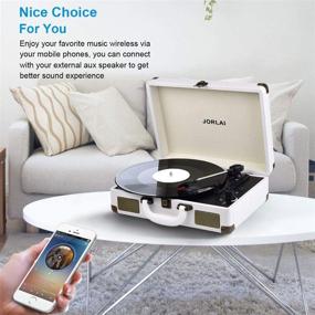 img 2 attached to 🎵 Vintage Bluetooth Record Player: JORLAI Turntable 3-Speed Vinyl Players with Stereo Speakers - Belt Driven Portable Nostalgic Phonograph (White)