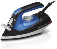 hamilton beach 2-in-1 handheld iron & garment steamer with continuous steam nozzle - 1200w, nonstick soleplate, blue/black (14525) logo