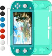 💠 turquoise crystal clear cover case for nintendo switch lite | ultra slim hard pc protective case with glass screen protector, 8 thumb grips caps | seo-optimized logo