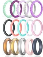 💍 qinaoco silicone wedding bands women - 15 pack thin stackable rubber rings for her, couples, souvenir and active outdoor style logo