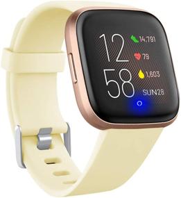 img 4 attached to 📿 Ремешки Ouwegaga Fitbit Versa 2 для Versa Lite Band – кремово-желтый большой, совместимы для женщин и мужчин, браслеты, ремешки