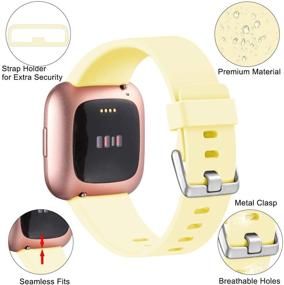 img 2 attached to 📿 Ремешки Ouwegaga Fitbit Versa 2 для Versa Lite Band – кремово-желтый большой, совместимы для женщин и мужчин, браслеты, ремешки