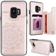 🌸 mmhuo samsung galaxy s9 case with card holder - flower magnetic back flip wallet case for women, full cover rose gold protective case for samsung galaxy s9 5.8 logo