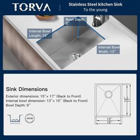 img 1 attached to 🌊 TORVA 15 x 17 Inch Undermount Bar Sink – High Quality 16 Gauge Stainless Steel Wet Bar or Prep Sink, Single Bowl, Fits 18&#34; Cabinet