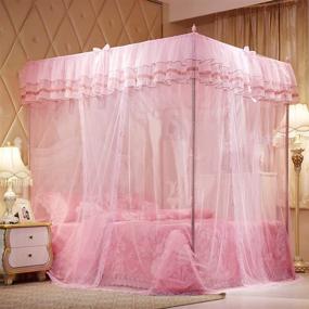 img 3 attached to 🎀 UOZZI BEDDING Pink Canopy Bed Curtain with 4 Corners Post for Girls & Adults - Cute Cozy Drape Square Netting for Twin Bed - 4 Opening 45" W x 80" L Mosquito Net - Princess Bedroom Decoration