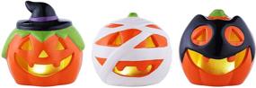 img 2 attached to 🎃 Mr.Y.T's Mr. Halloween 4" Illuminated Ceramic Pumpkins Set of 3 - Classic Halloween Décor, Orange - Spooktacular Addition to Your Halloween Celebrations!