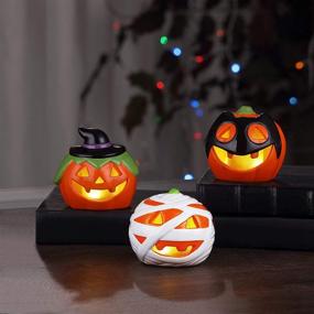 img 1 attached to 🎃 Mr.Y.T's Mr. Halloween 4" Illuminated Ceramic Pumpkins Set of 3 - Classic Halloween Décor, Orange - Spooktacular Addition to Your Halloween Celebrations!