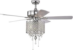 img 4 attached to Rustic Crystal Chandelier Ceiling Fans with Lights - Modern 52 Inch Indoor Fans with 5 Reversible Blades and Pull Chain (Chrome)