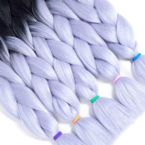 img 1 attached to 🔥 High Temperature Heat Resistant Ombre Jumbo Braiding Hair Extensions for Twist Braiding Hair, Crochet Weave, and Braid Hair - Pack of 5, 24 Inch Length, 2 Tone Black/Silver Grey Color - RN BEAUTY