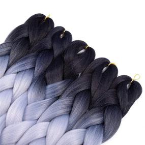 img 2 attached to 🔥 High Temperature Heat Resistant Ombre Jumbo Braiding Hair Extensions for Twist Braiding Hair, Crochet Weave, and Braid Hair - Pack of 5, 24 Inch Length, 2 Tone Black/Silver Grey Color - RN BEAUTY