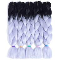 🔥 high temperature heat resistant ombre jumbo braiding hair extensions for twist braiding hair, crochet weave, and braid hair - pack of 5, 24 inch length, 2 tone black/silver grey color - rn beauty logo