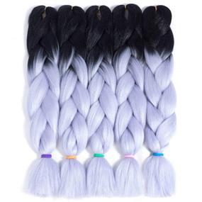 img 4 attached to 🔥 High Temperature Heat Resistant Ombre Jumbo Braiding Hair Extensions for Twist Braiding Hair, Crochet Weave, and Braid Hair - Pack of 5, 24 Inch Length, 2 Tone Black/Silver Grey Color - RN BEAUTY