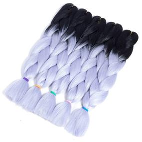 img 3 attached to 🔥 High Temperature Heat Resistant Ombre Jumbo Braiding Hair Extensions for Twist Braiding Hair, Crochet Weave, and Braid Hair - Pack of 5, 24 Inch Length, 2 Tone Black/Silver Grey Color - RN BEAUTY