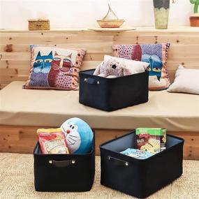 img 2 attached to 📦 FENQDOOU Large Velvet Storage Bins: Collapsible 3 Pack with Sturdy Handles - Ideal for Home, Closet, Office, Nursery, Shelf, Toys - 15.7x11.8x8.2 inches - Black