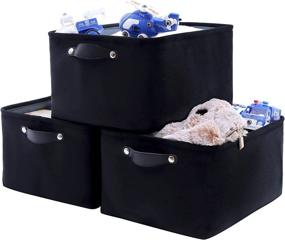 img 4 attached to 📦 FENQDOOU Large Velvet Storage Bins: Collapsible 3 Pack with Sturdy Handles - Ideal for Home, Closet, Office, Nursery, Shelf, Toys - 15.7x11.8x8.2 inches - Black