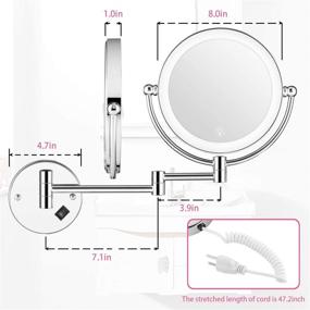 img 3 attached to 💡 AMZNEVO Wall Mounted Makeup Mirror: LED Lighted, Touch Button, Stepless Adjustable Light, 1X/5x Magnifying, 360° Swivel, Extendable, 8 inches - Perfect Bathroom Vanity Mirror!