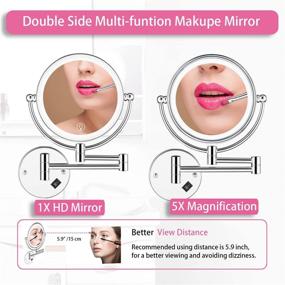 img 1 attached to 💡 AMZNEVO Wall Mounted Makeup Mirror: LED Lighted, Touch Button, Stepless Adjustable Light, 1X/5x Magnifying, 360° Swivel, Extendable, 8 inches - Perfect Bathroom Vanity Mirror!