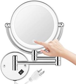 img 4 attached to 💡 AMZNEVO Wall Mounted Makeup Mirror: LED Lighted, Touch Button, Stepless Adjustable Light, 1X/5x Magnifying, 360° Swivel, Extendable, 8 inches - Perfect Bathroom Vanity Mirror!
