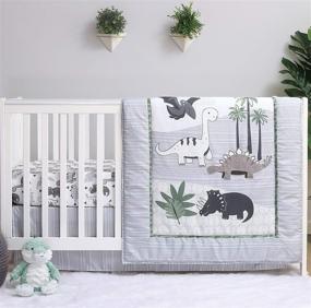 img 4 attached to Peanutshell Dinosaur Nursery Set for Boys - 3 Piece Bedding Collection with Crib Comforter, Fitted Sheet, and Crib Skirt