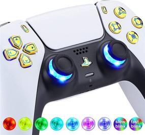 img 1 attached to 🎮 eXtremeRate Luminated Multi-Colors Dpad Thumbstick Share Home Face Buttons for PS5 Controller BDM-010, Chrome Gold Classical Symbols Buttons DTF LED Kit - Controller NOT Included