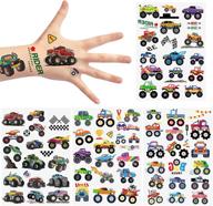 🚗 temporary tattoos for kids - set of 8 sheets vehicle monster trucks designs | waterproof fake tattoos for boys and girls | checkered racing flag, dirt cars cartoon art decal | perfect birthday party favor supplies - mallmall6 логотип