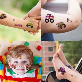 img 1 attached to 🚗 Temporary Tattoos for Kids - Set of 8 Sheets Vehicle Monster Trucks Designs | Waterproof Fake Tattoos for Boys and Girls | Checkered Racing Flag, Dirt Cars Cartoon Art Decal | Perfect Birthday Party Favor Supplies - MALLMALL6