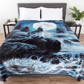 img 3 attached to 🐺 Lavish Home Heavy Fleece Howling Wolf Pattern-Plush Thick 8 lb Faux Mink Soft Blanket for Couch Sofa Bed - Multicolor (74” x 91")