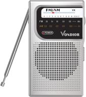 📻 vondior silver portable pocket radio - battery operated am fm transistor radios for best reception and longest lasting performance. compact player with 2 aa battery, mono headphone socket logo