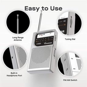 img 2 attached to 📻 Vondior Silver Portable Pocket Radio - Battery Operated AM FM Transistor Radios for Best Reception and Longest Lasting Performance. Compact Player with 2 AA Battery, Mono Headphone Socket