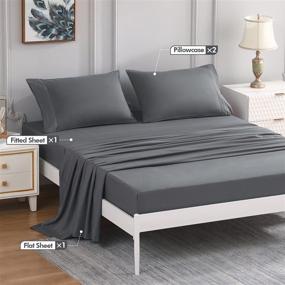 img 3 attached to JOHNPEY Queen Bed Sheets Set - 4 Piece Soft Microfiber Sheets for Queen Size Bed with Deep 18-Inch Pockets - Includes Fitted Sheet, Flat Sheet, and 2 Pillowcases in Dark Grey