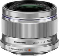 silver olympus m.zuiko digital 25mm f1.8 lens for micro four thirds cameras logo