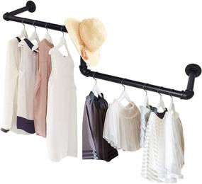 img 1 attached to 🧥 Wall Mounted Industrial Pipe Clothing Rack, Heavy Duty Garment Rack for Hanging Clothes, Laundry Room Clothes Organizer