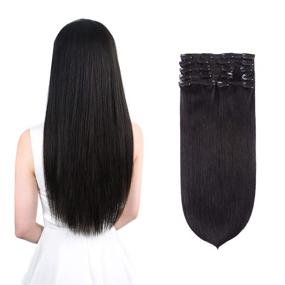 img 4 attached to 👩 Удлинители для волос Winsky Full Head Soft Straight Clip из натуральных волос Реми - 120 г 8 штук 20 клипс для женщин (12 дюймов, цвет Off Black #1B)