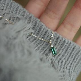 img 2 attached to 💚 14k Gold Plated Cubic Zircon Dainty Green Simulated Emerald Necklace - Elegant Emerald Cut Choker Necklace for Women and Girls - Stylish Fashion Jewelry Gift (Rectangular or Square)