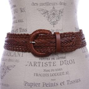 img 1 attached to 👗 Chic and Versatile: Women's 2" Wide Braided Woven Round Leather Belt