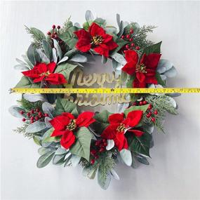 img 3 attached to 🎄 Effortless Fine Christmas Wreath with Merry Christmas Sign - Perfect for Front Door Decoration and Outdoor Festive Decor - Lambs Ear, Poinsettia, and More!